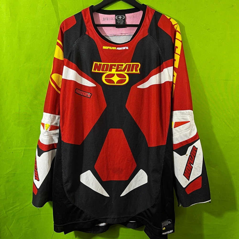 VTG 90s Y2K No Fear MX Motocross Jersey Red Black White Long Sleeve Mens XL